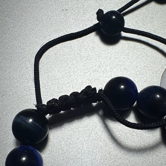 Blue Tigers Eye bead and Black Lava Beaded Adjustable Bracelet - Picture 6 of 6